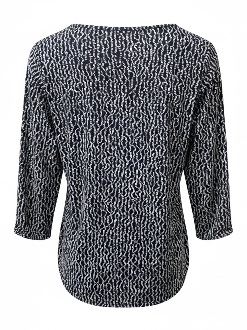 Belle by Kim Gravel Navy and White Abstract Dot Stripe 3/4 Sleeve Top - Picture 2 of 3